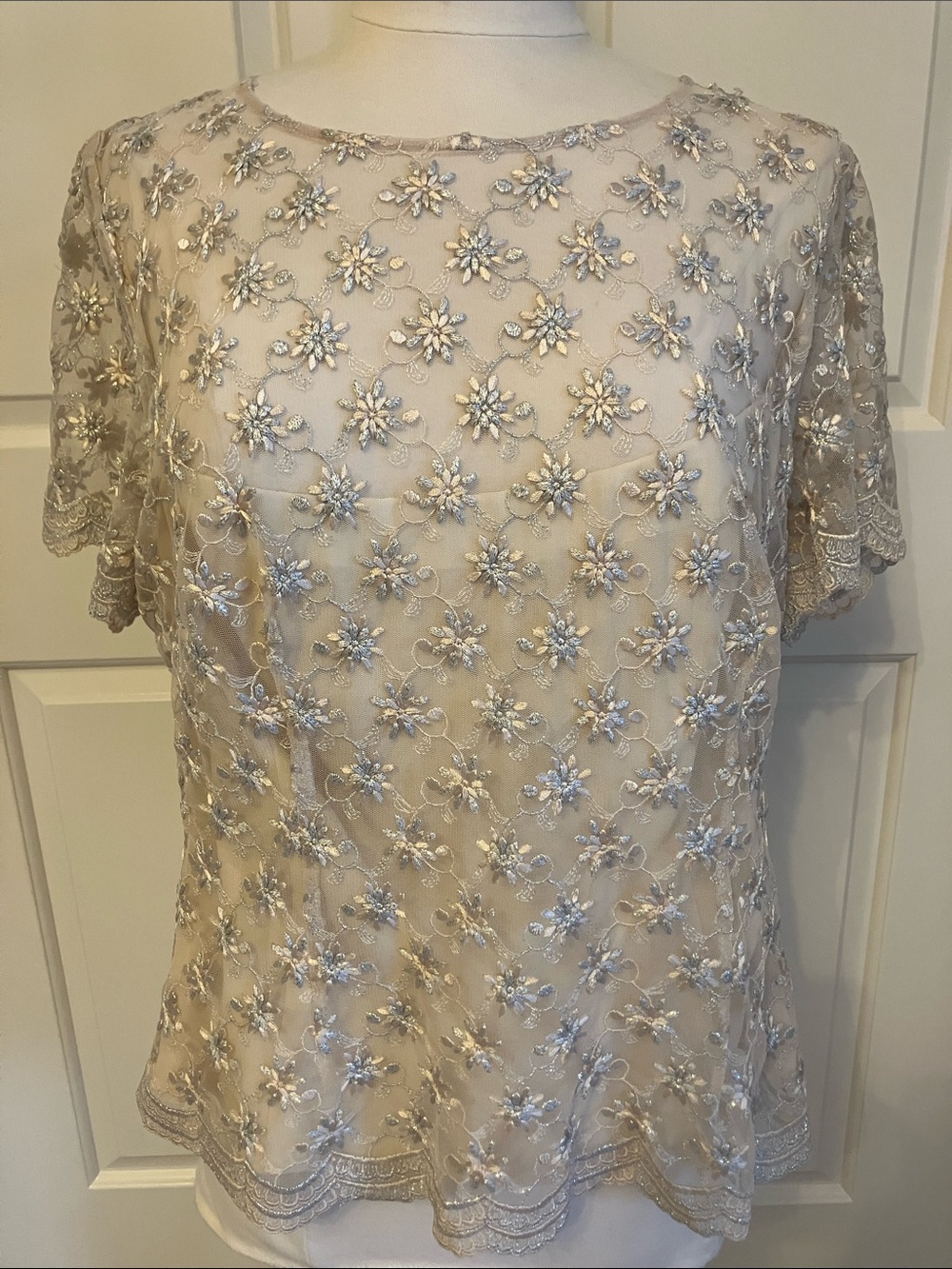 Michaelangelo Ivory Lace Trim Blouse